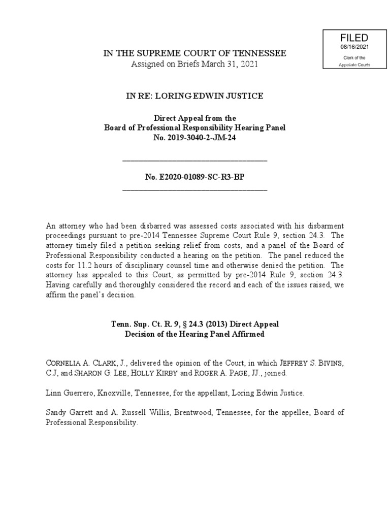 In The Supreme Court of Tennessee in Re Loring Edwin Justice PDF