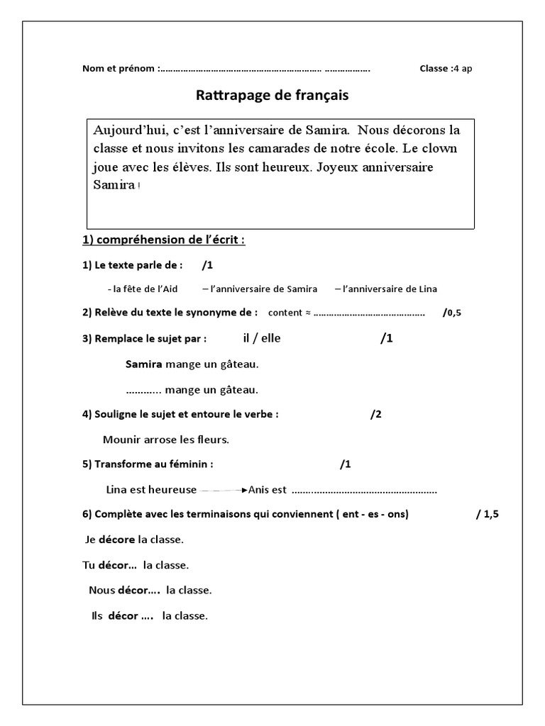 Rattrapage de français en 4 AP | PDF | Arts du langage et discipline ...
