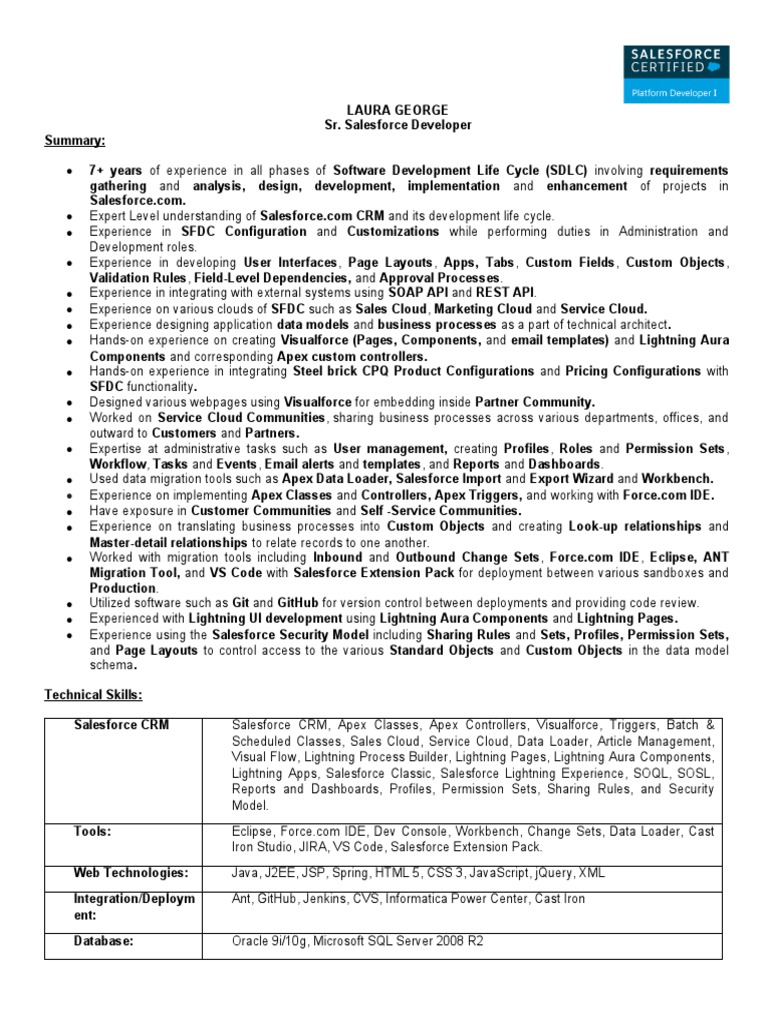 Senior Salesforce Developer Profile | PDF | Eclipse (Software ...