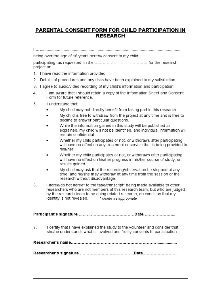 Parental Consent for Child Research Participation | PDF | Family Law ...