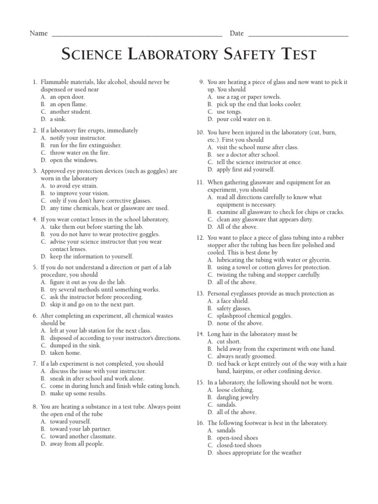 Safety Exam HS | PDF | Laboratories | Contact Lens