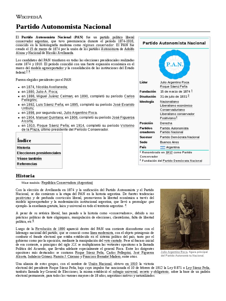 Partido Autonomista Nacional | PDF | Argentina | Gobierno