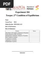 Experiment 104 Torque: 2 Condition of Equilibrium: Physics