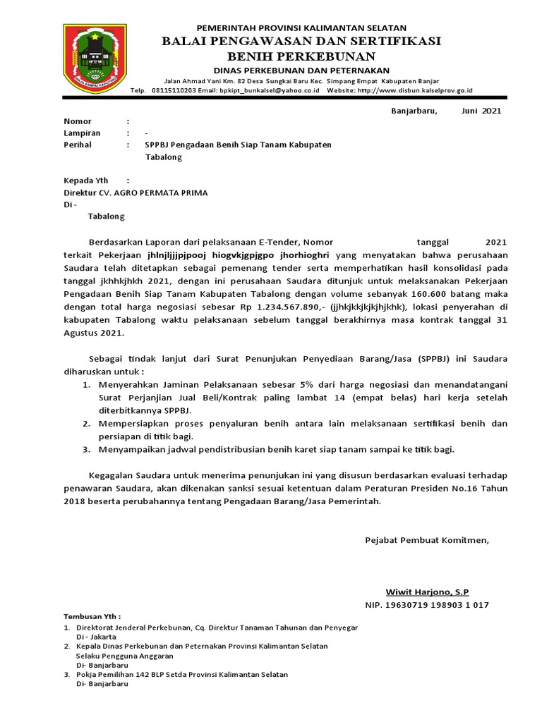 SPPBJ Pengadaan Benih Karet Tabalong | PDF