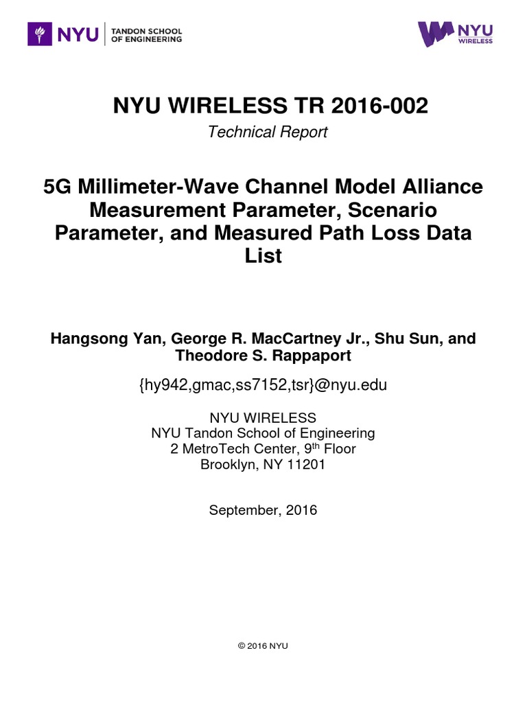 5G Millimeter Wave Channel Model Alliance Measurement Parameter and ...
