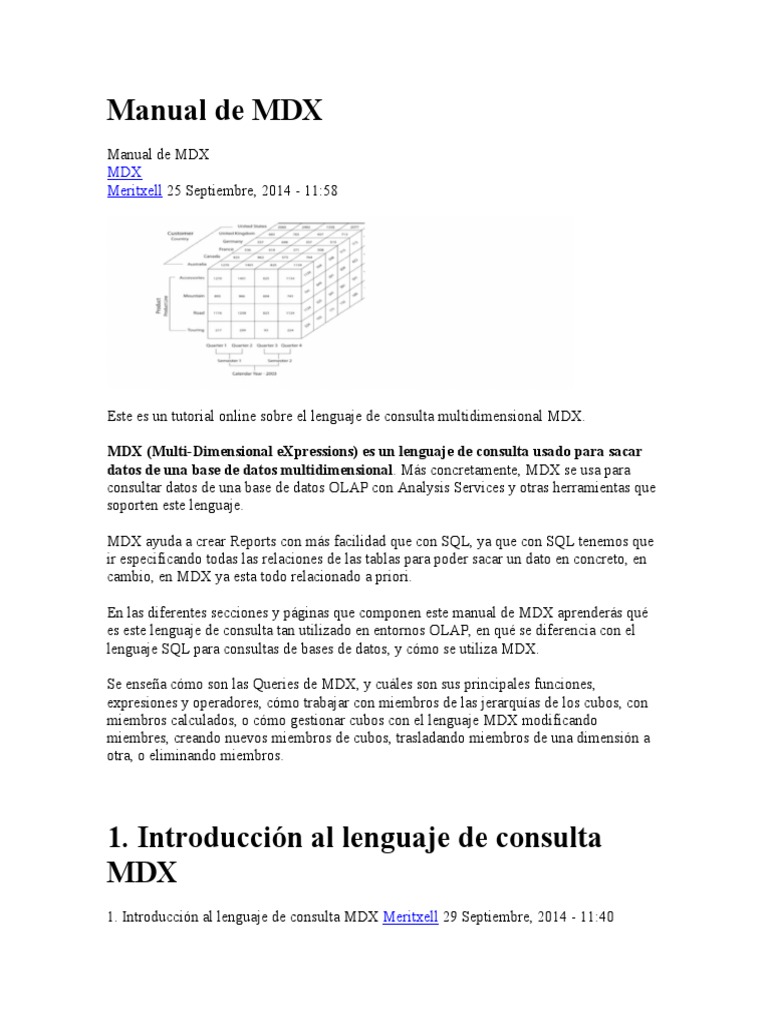 Introducción al Lenguaje MDX | PDF | SQL | Bases de datos