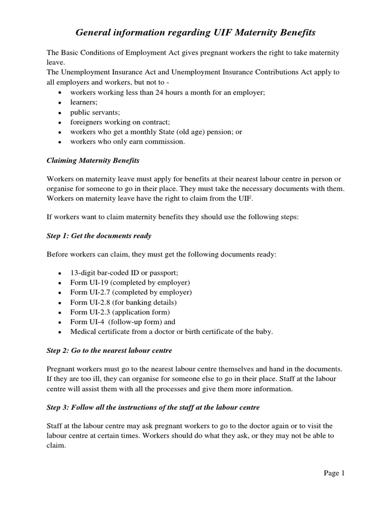 General Information Regarding UIF Maternity Benefits PDF Salary