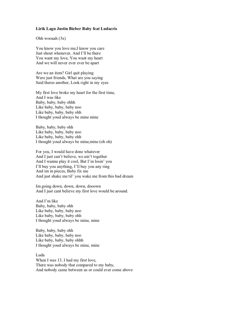 Lirik Lagu Justin Bieber Baby Feat Ludacris Pdf
