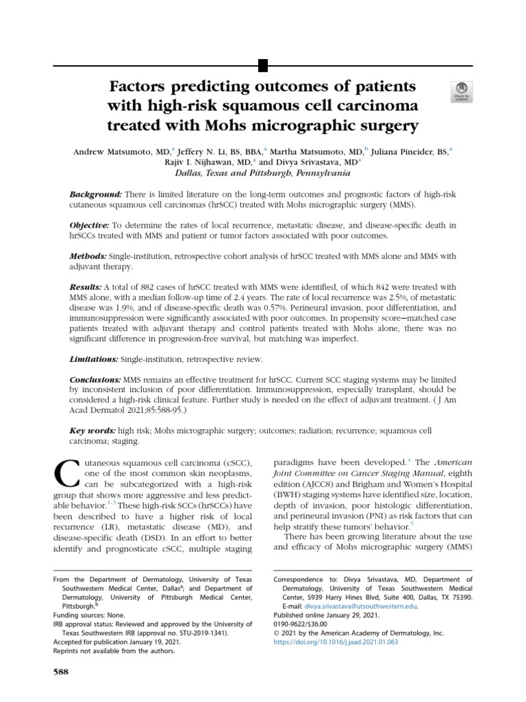 Factors Predicting Outcomes of Patients With High-Risk Squamous Cell ...