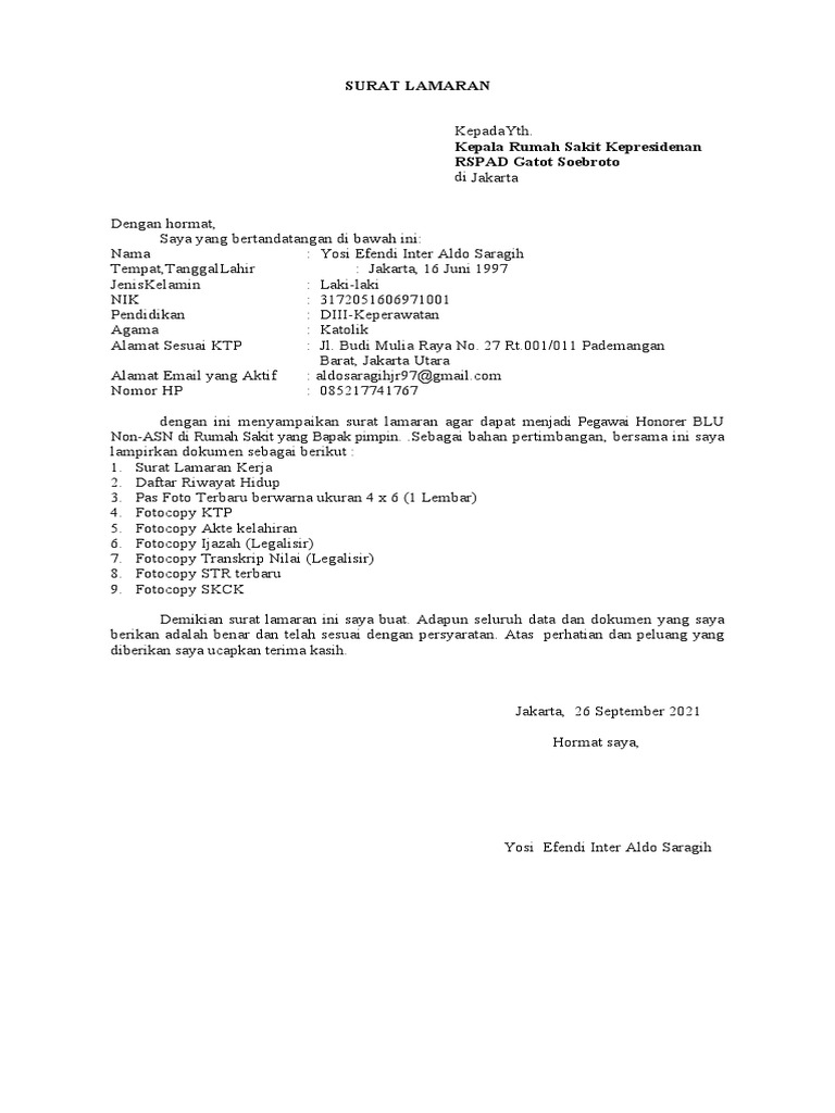 Download 76+ Contoh Surat Surat Lamaran Kerja Non Asn Terbaik Gratis
