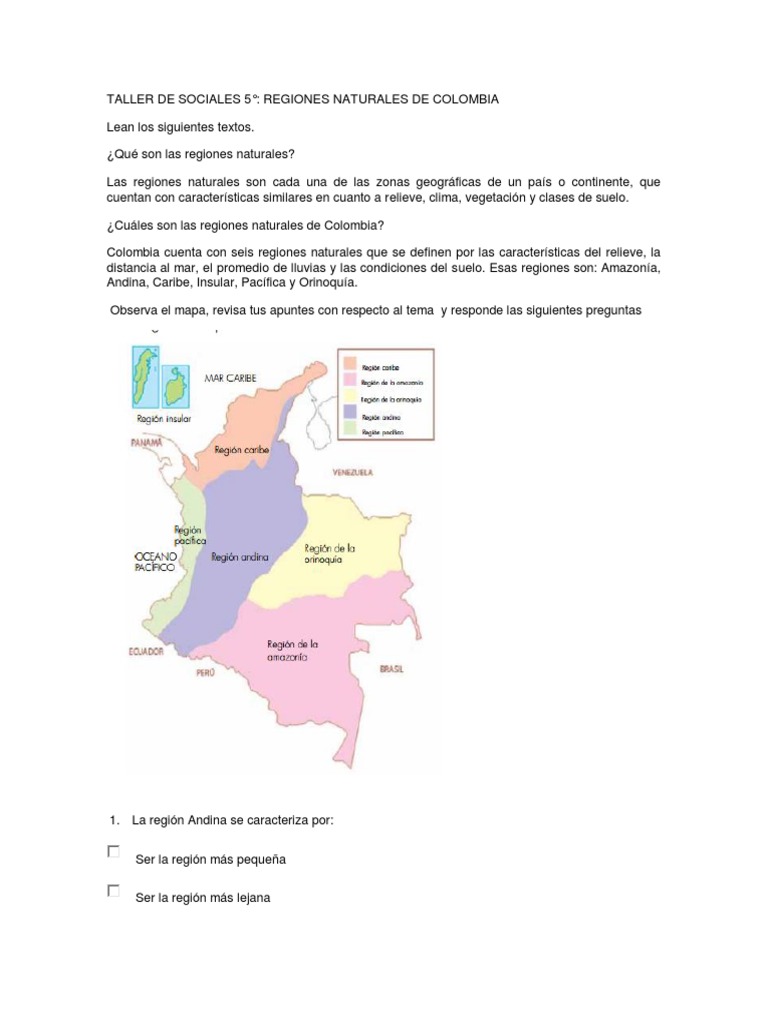Taller sobre Regiones Naturales de Colombia | PDF | Colombia | Clima