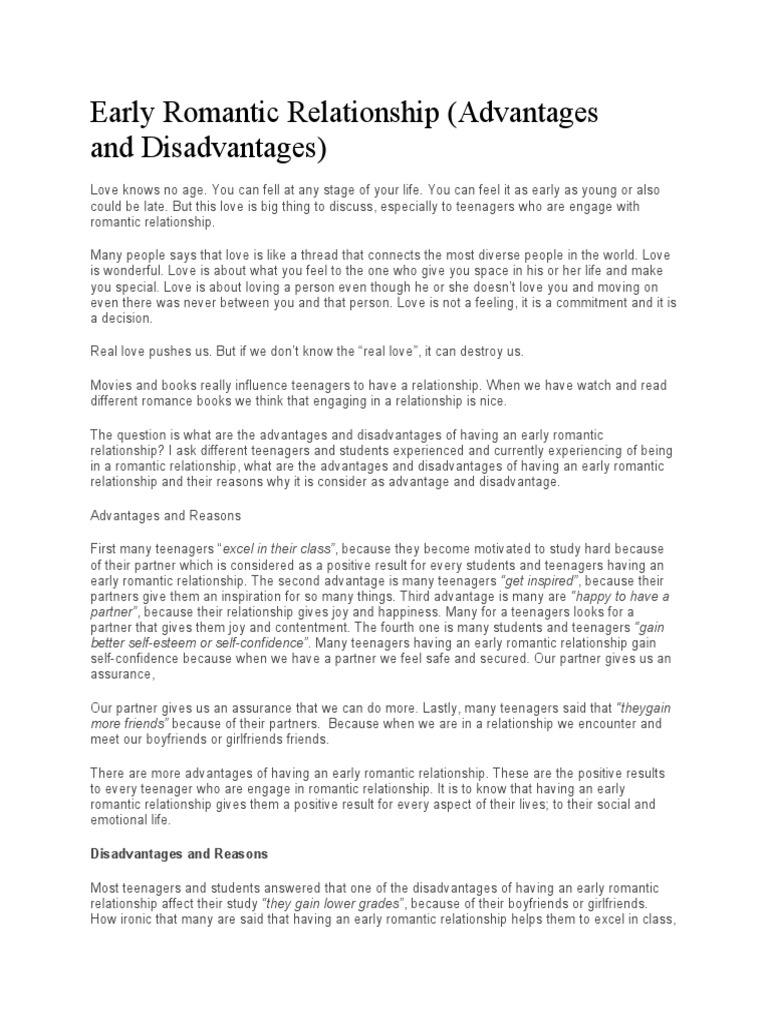 Early Romantic Relationships: Pros and Cons | PDF | Adolescence ...