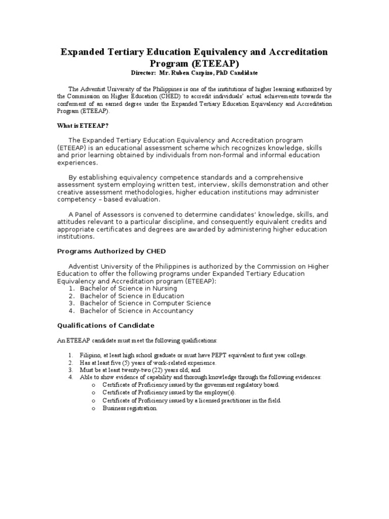 Chapter 13 ETEEAP PDF Bachelor's Degree Higher