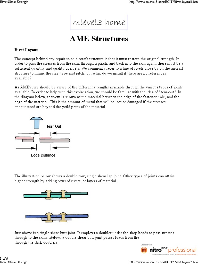 Rivet Shear Strength Rivet Stress (Mechanics)