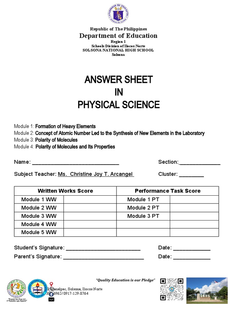 Physical Science Answer Key | PDF | Chemical Polarity | Stars