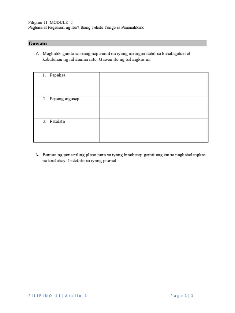 ARALIN 1 - Pagsusulit | PDF