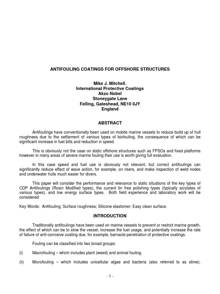 Antifouling Coatings for Offshore Structures | PDF | Silicone | Polymers
