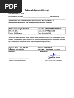 Acknowledgement Receipt of Motor Vehicle