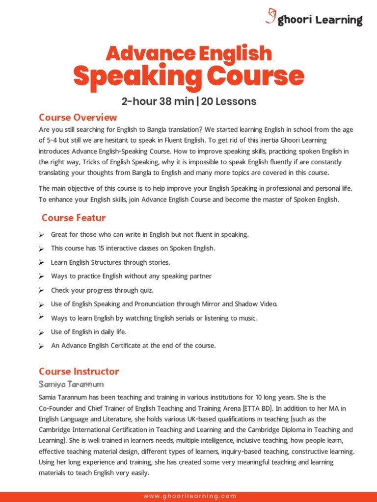 Advance English Speaking Course | PDF | English Language | Lecture