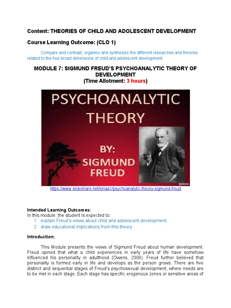 Module 7 Psychoanalytic Theory | PDF | Id | Psychoanalytic Theory