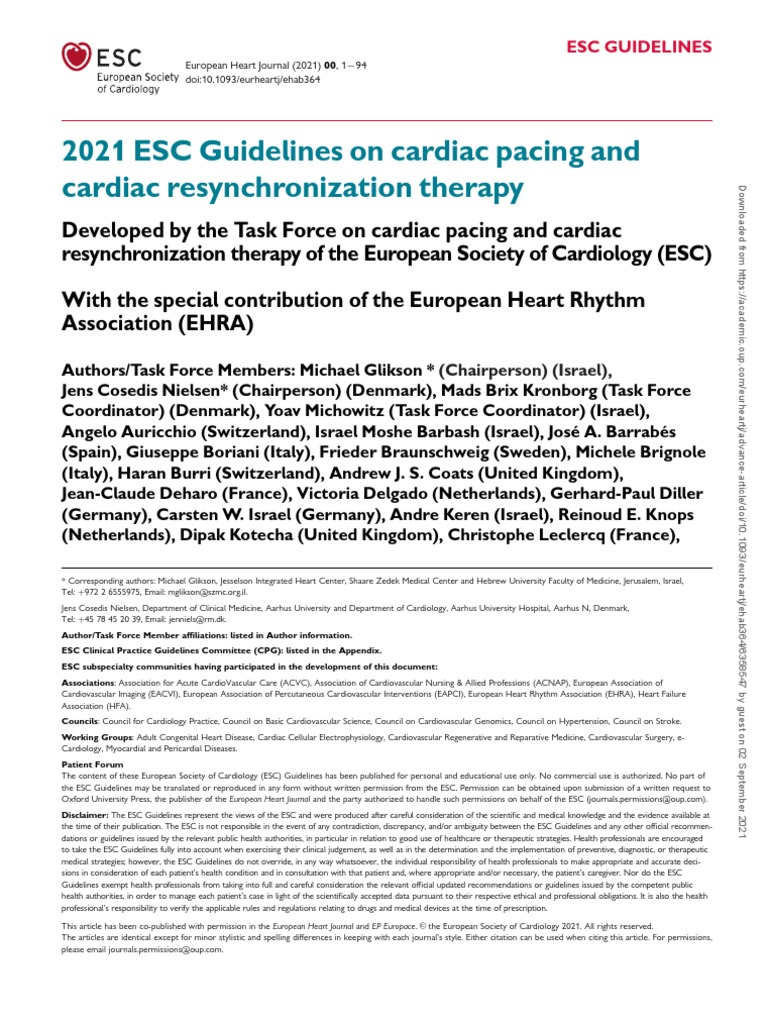 2021 ESC Guidelines On Cardiac Pacing and PDF Artificial Cardiac