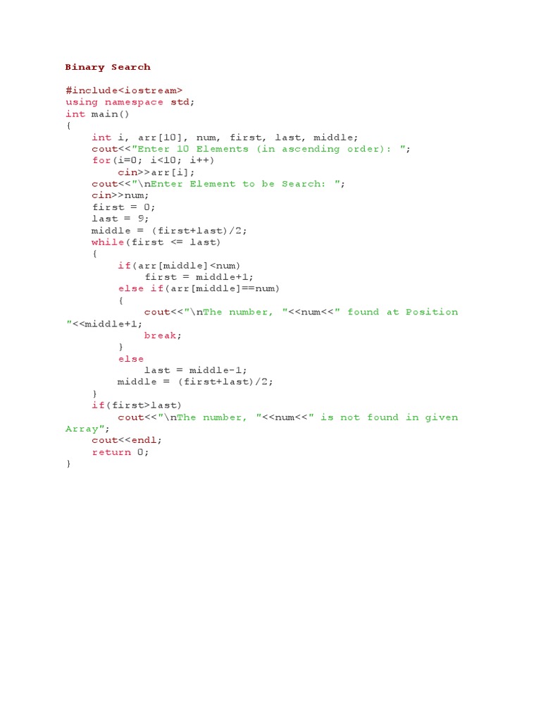 Binary Search Algorithm in C++ | PDF