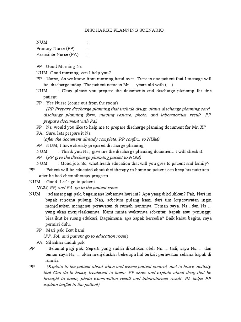 Discharge Planning Scenario | PDF | Health Care | Health Sciences