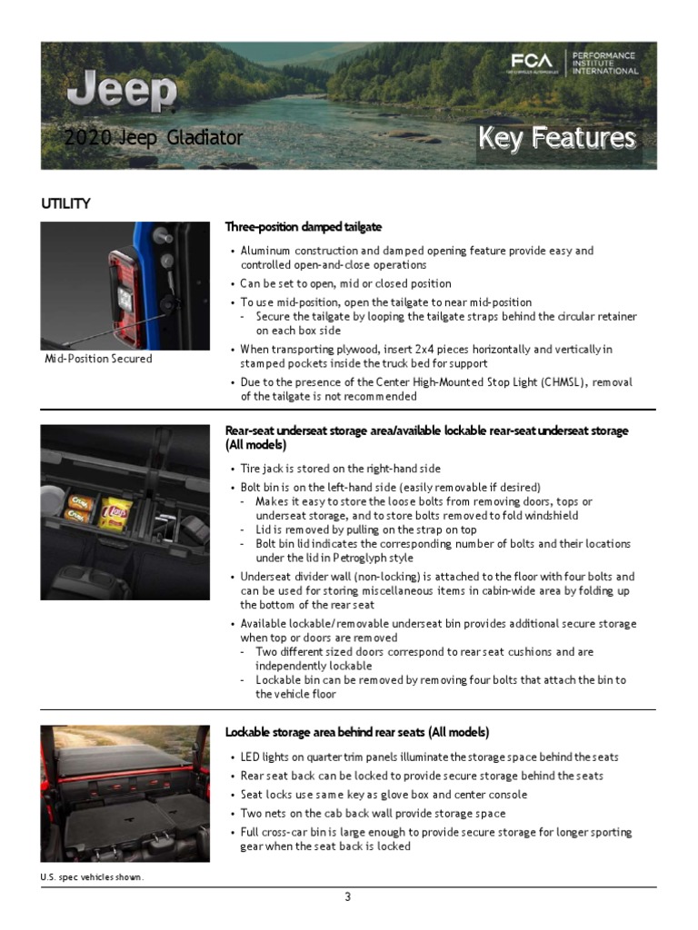 Key Features 2020 Jeep Gladiator PDF Trunk (Car) Motor Vehicle