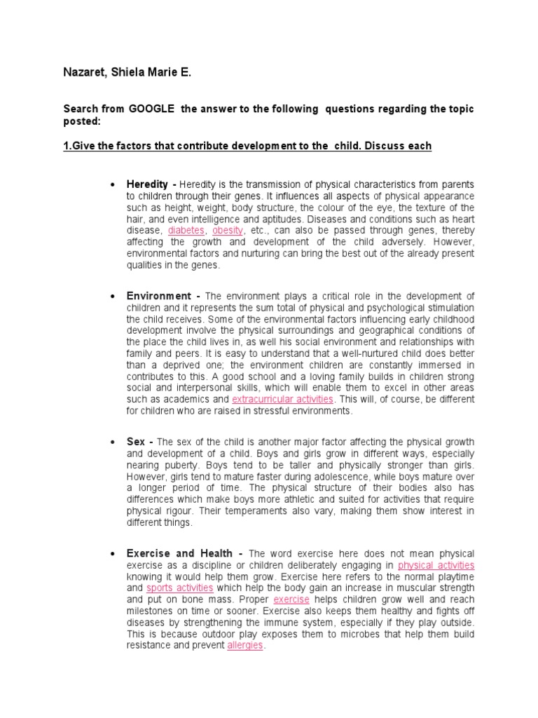 Factors Influencing Child Development | PDF | Nature Versus Nurture ...