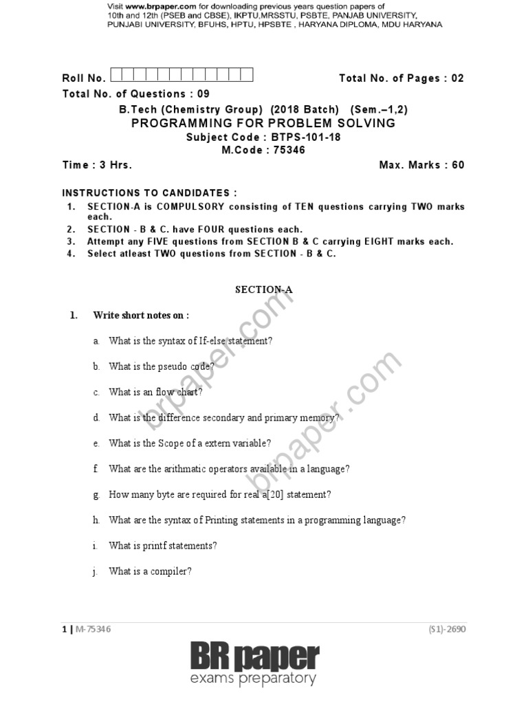 PPS (1st 2nd) May2019 | PDF | C (Programming Language) | Variable ...