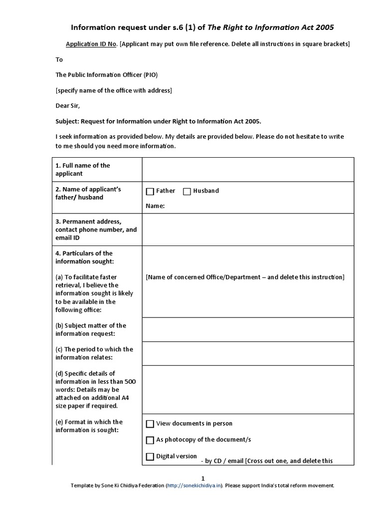 Standard Format For RTI Application | PDF