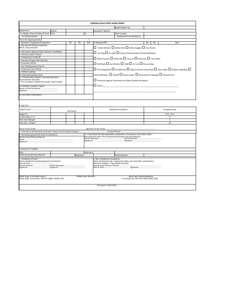 Confined Space PTW | Download Free PDF | Equipment | Safety