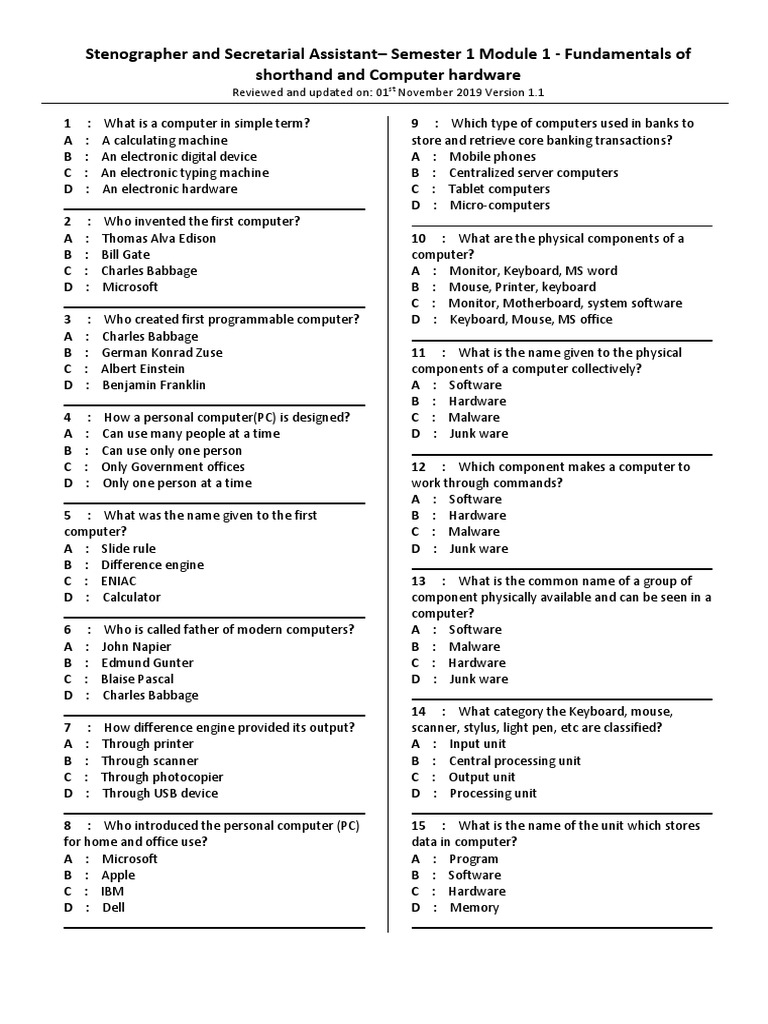 Stenographer and Secretarial Assistant - Semester 1 Module 1 ...