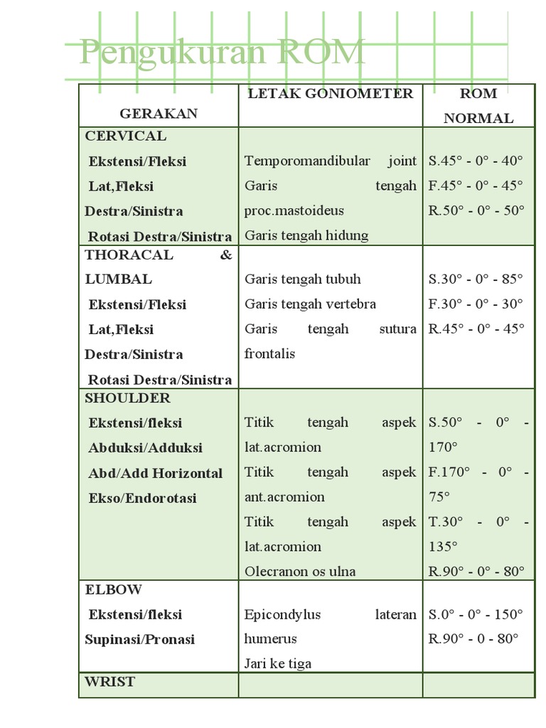 Pengukuran dan Penilaian ROM Normal | PDF | Kajian Bahasa Asing