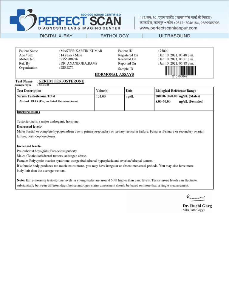 Hormonal Assays Test Name Serum Testosterone PDF
