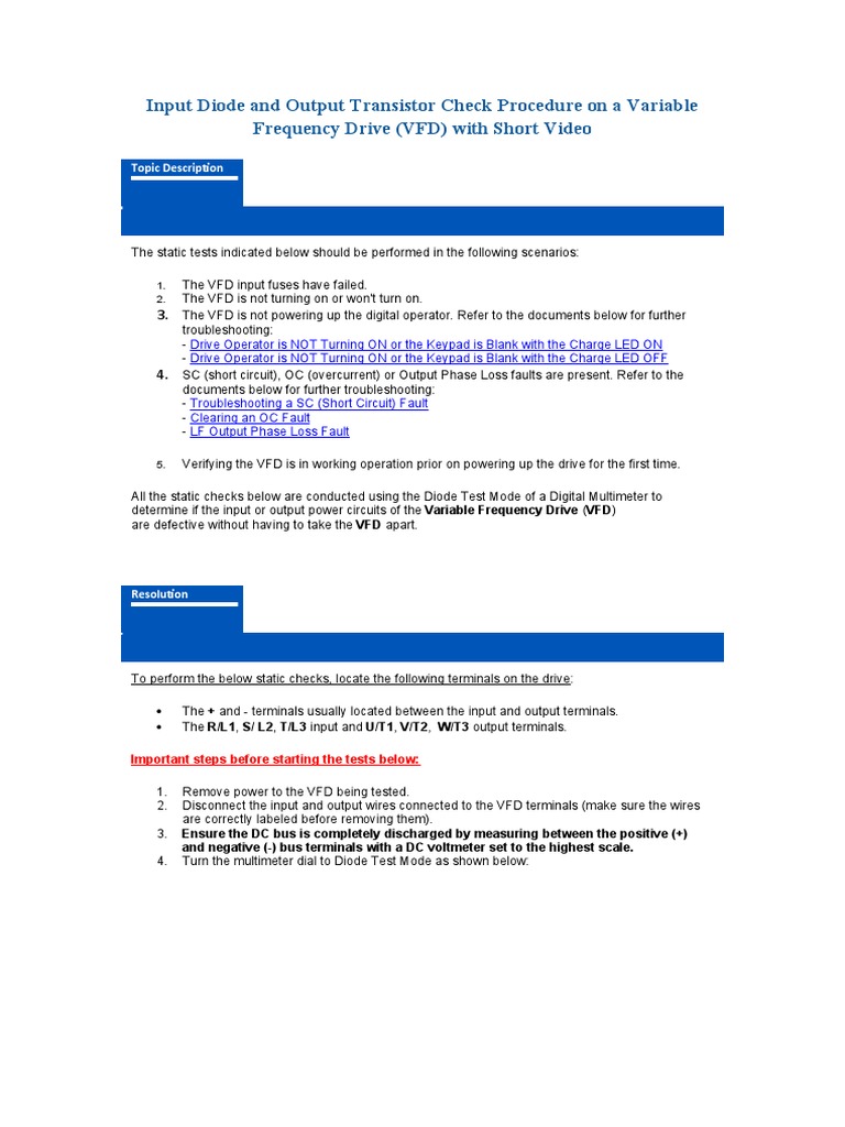 Input Diode and Output Transistor Check Procedure On A Variable ...