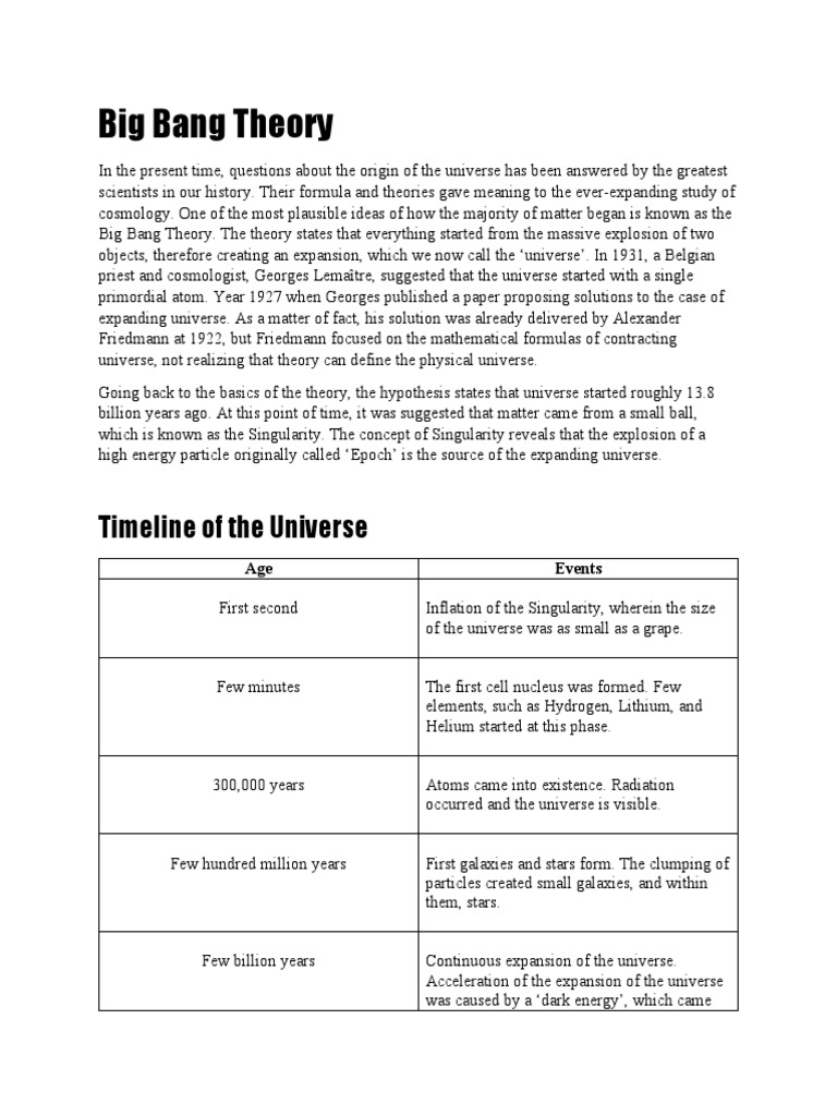 Big Bang Theory: Timeline of The Universe | PDF | Universe | Big Bang