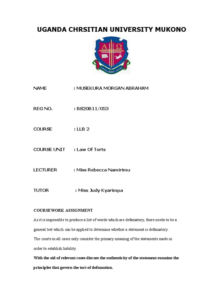 The Law of Defamation in Uganda | PDF | Defamation | Tort