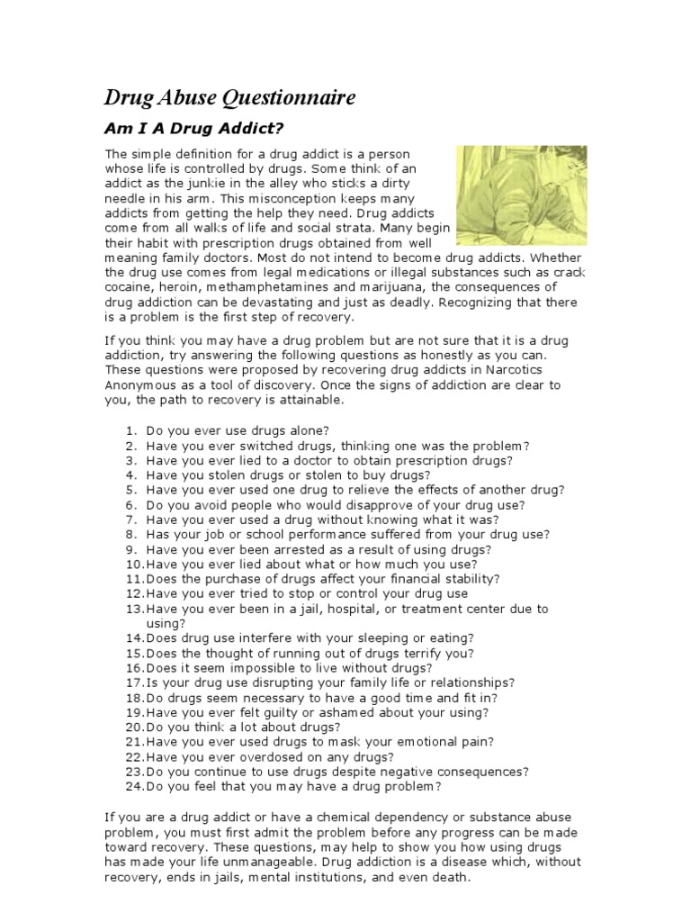 Drug Abuse Questionnaire Substance Abuse Substance Dependence