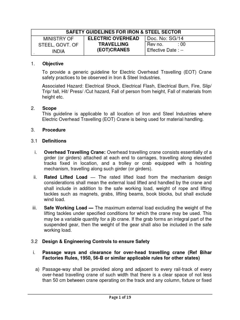 EOT Crane Safety Guidelines for Steel Sector | PDF | Crane (Machine ...