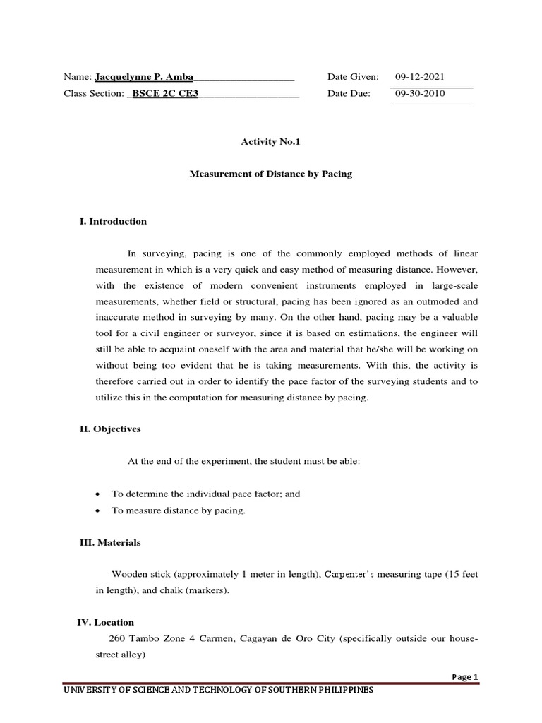 Measuring Distance by Pacing Method | PDF | Surveying | Measurement
