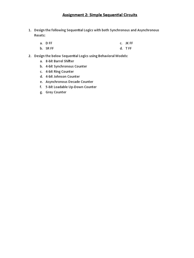 Assignment 2: Simple Sequential Circuits | PDF