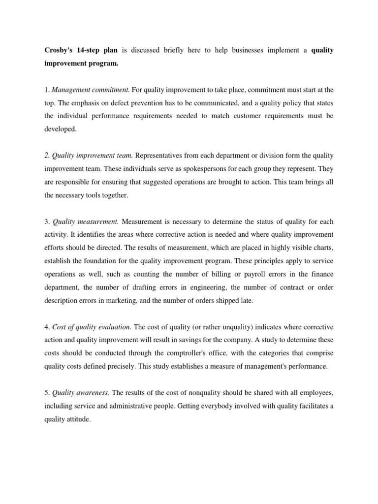 Crosby's 14 Steps for Quality Improvement | PDF | Goal | Business