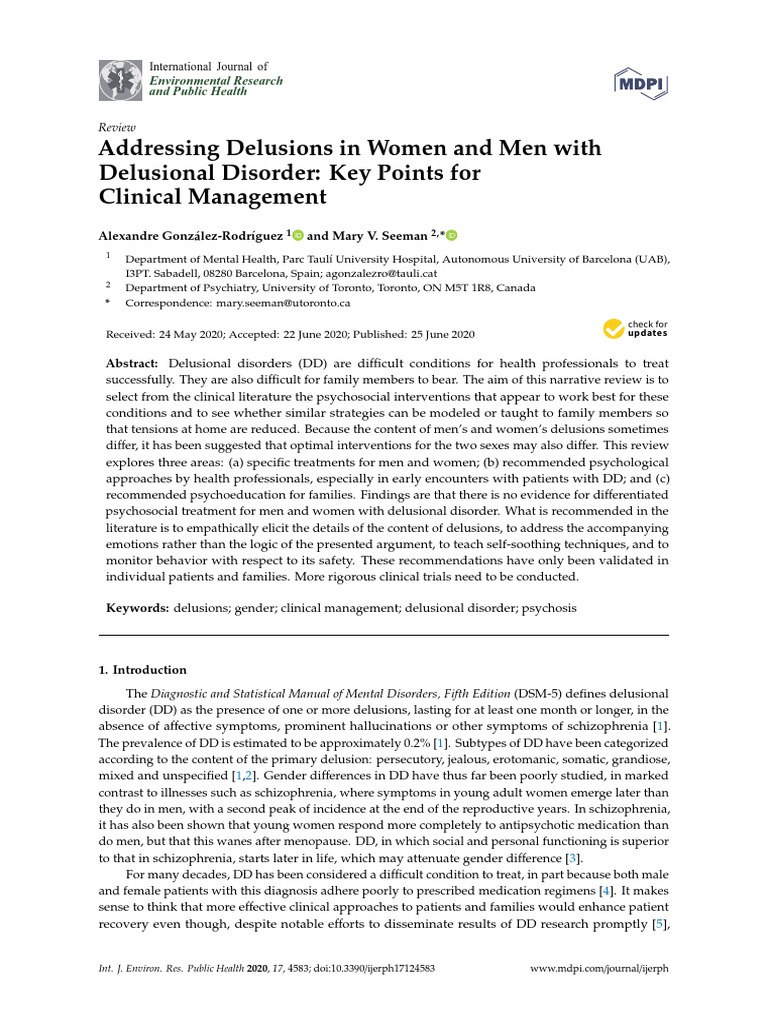 Addressing Delusions in Women and Men With Delusional Disorder: Key ...