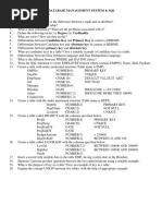 Database Management System & SQL 2 Mark Questions