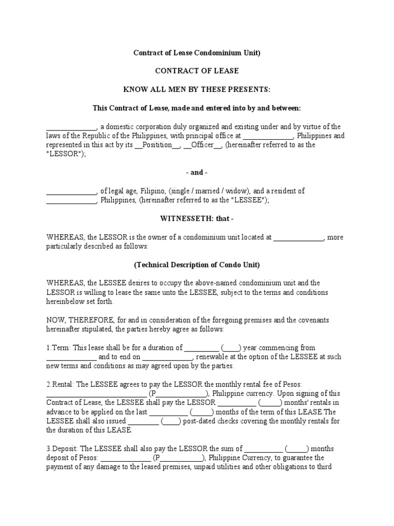 Condominium Lease Agreement Template | PDF | Lease | Justice
