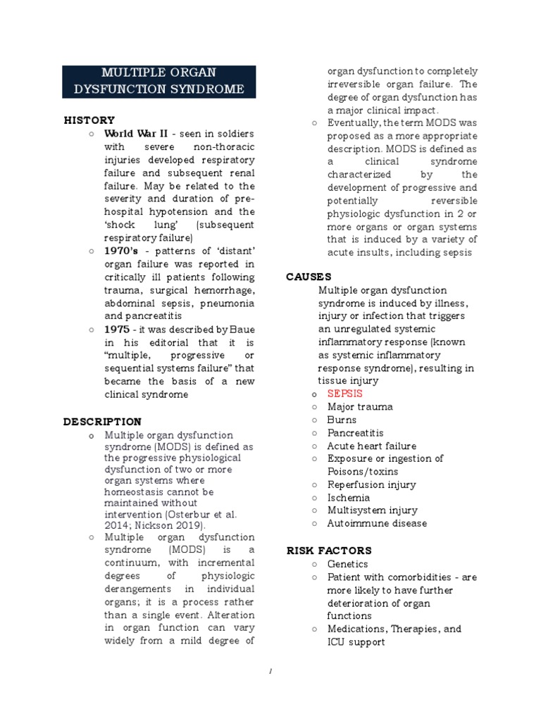 Multiple Organ Dysfunction Syndrome MODS | PDF | Sepsis | Inflammation