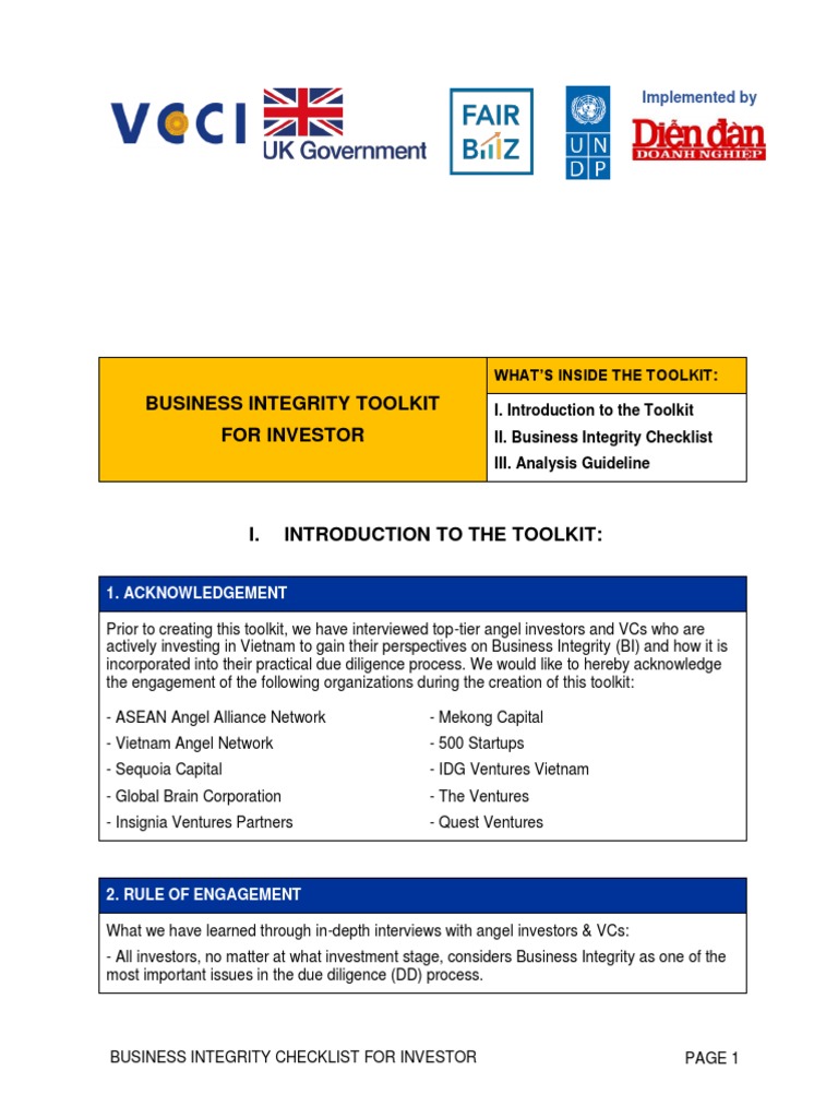 Business Integrity Checklist for Investors | PDF | Corporate Finance ...