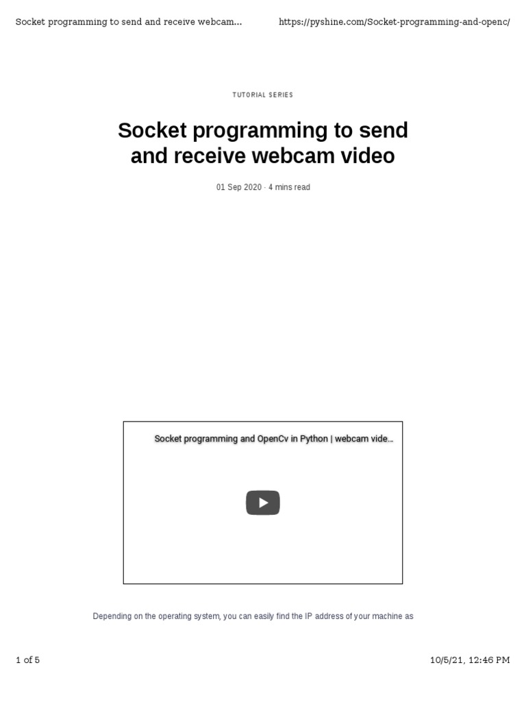 Socket Programming To Send and Receive Webcam.. | PDF | Network Socket ...
