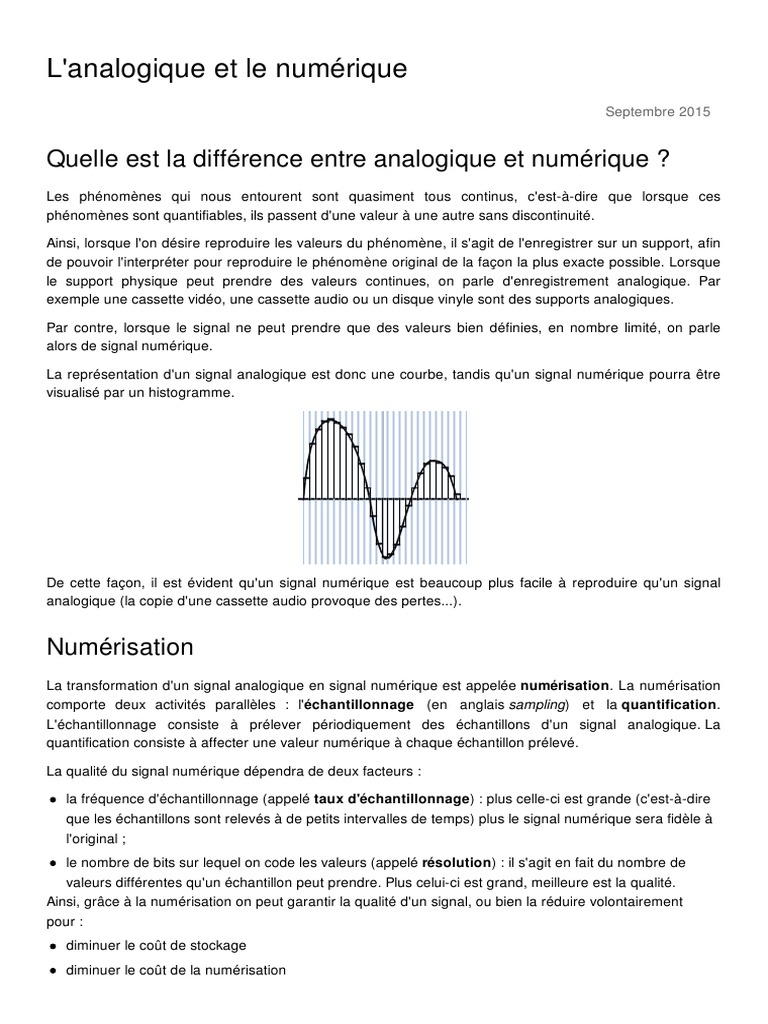Différences entre analogique et numérique | PDF | Échantillonnage ...